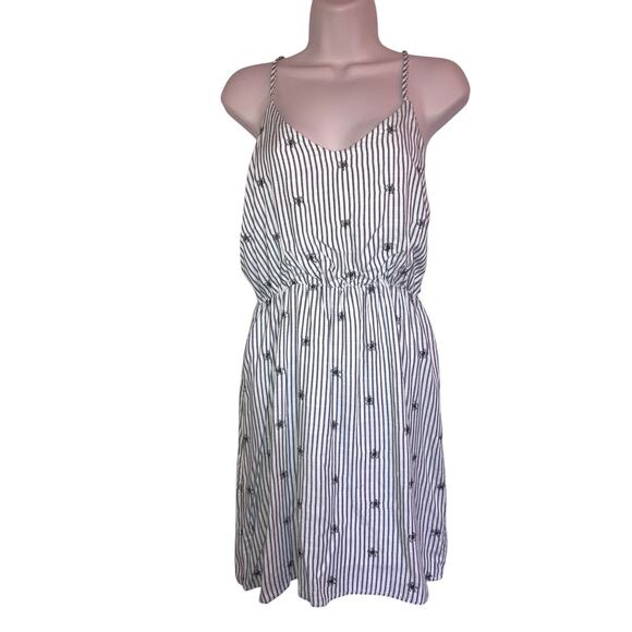 French Grey NWT Gray and Cream Striped Embroidered Halter Mini Dress-size Small - Picture 2 of 13